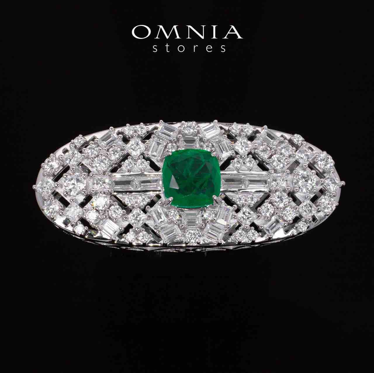 Elina Green Brooch With High Quality Simulated Diamonds in 925 Silver