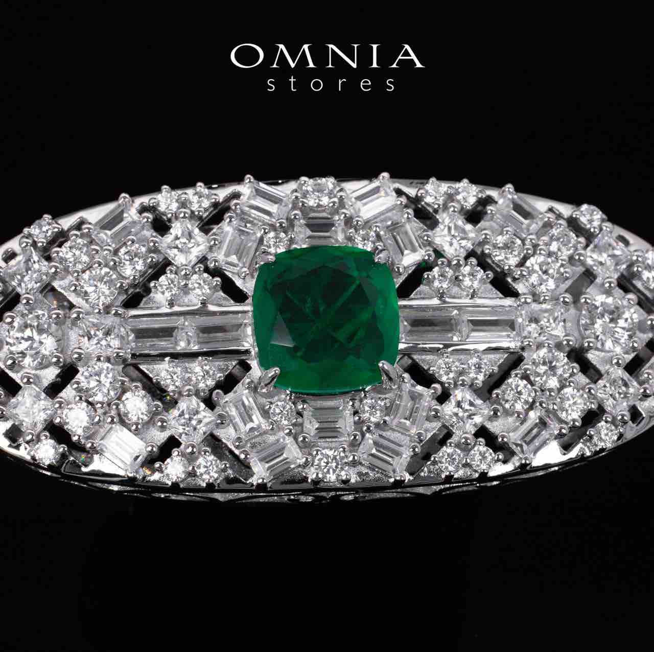 Elina Green Brooch With High Quality Simulated Diamonds in 925 Silver