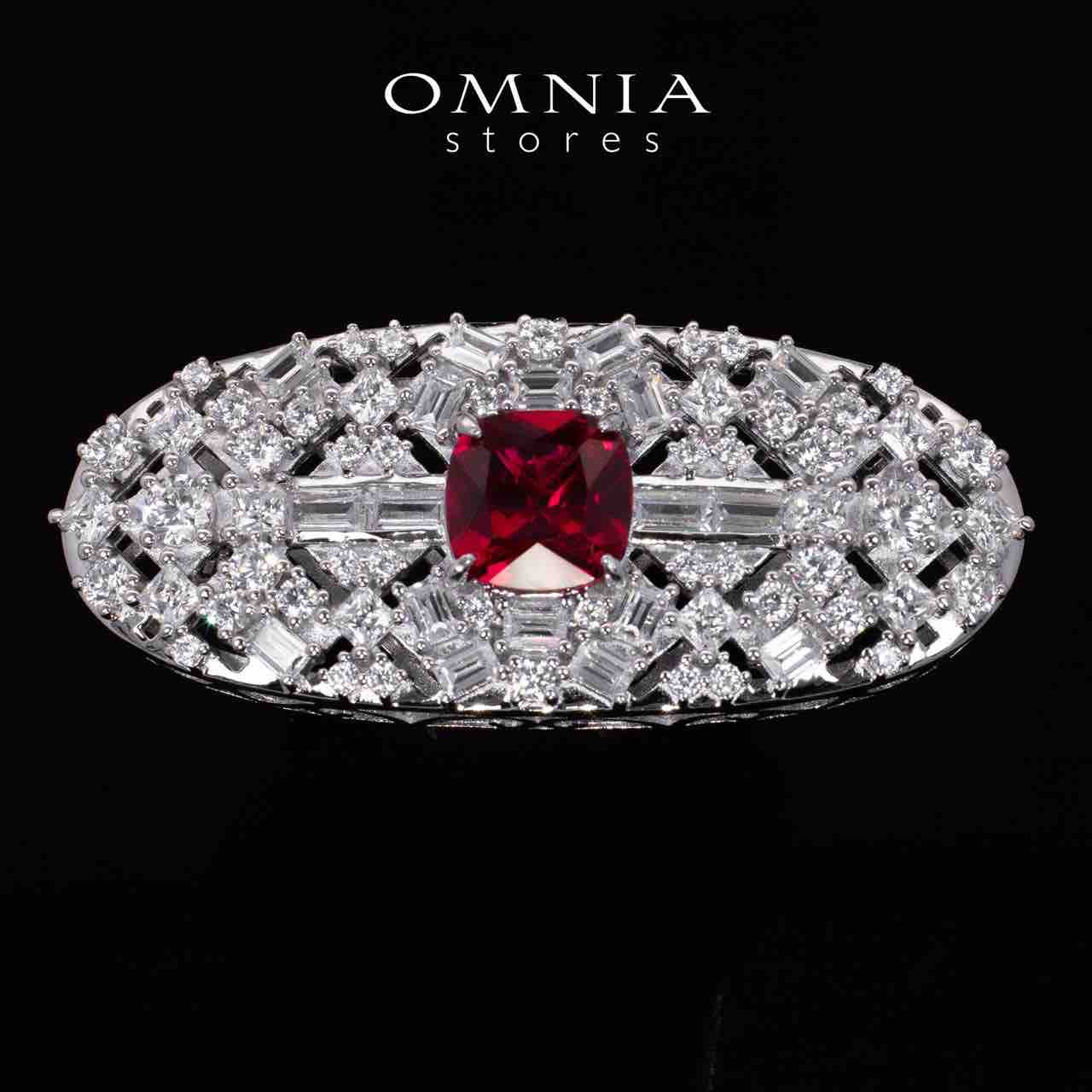 Elina Red Brooch With High Quality Simulated Diamonds in 925 Silver