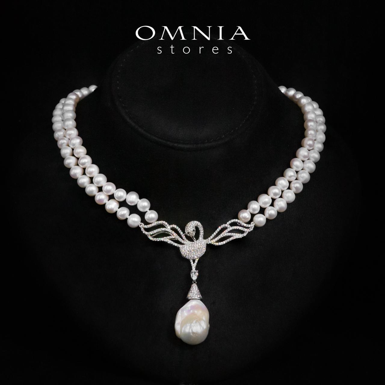 Regina White Pearl Bird Design Necklace With High Quality Simulated Diamonds in 925 Silver - OMNIASTORES KSA