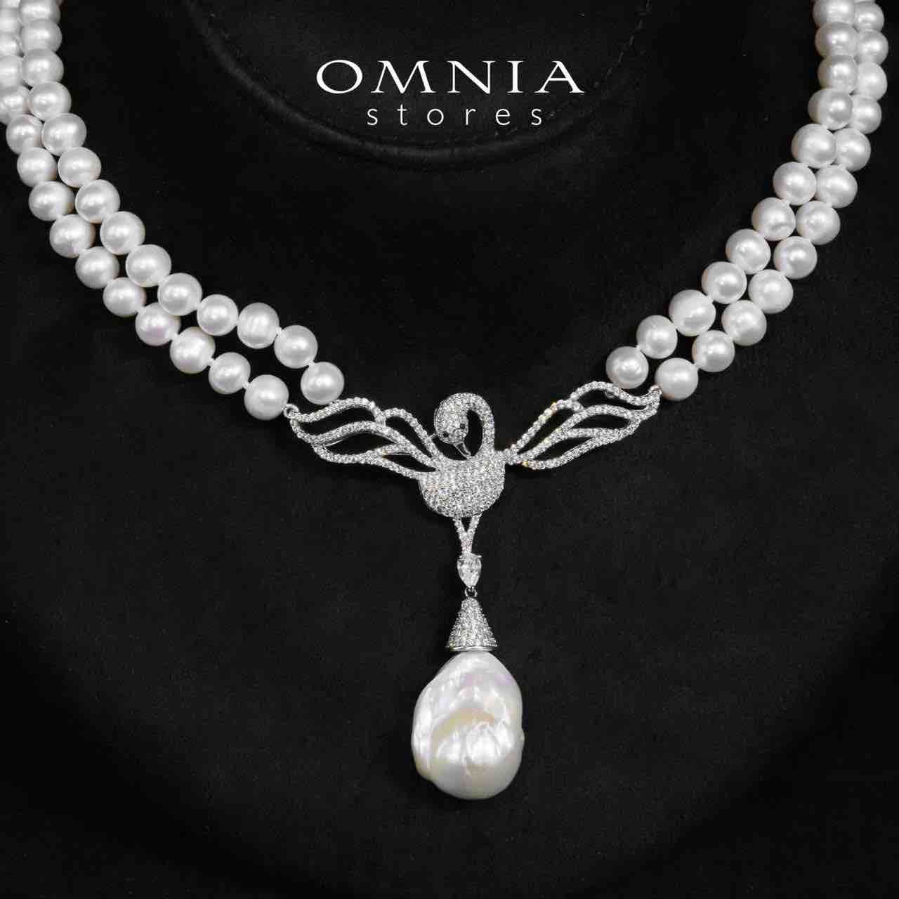 Regina White Pearl Bird Design Necklace With High Quality Simulated Diamonds in 925 Silver - OMNIASTORES KSA