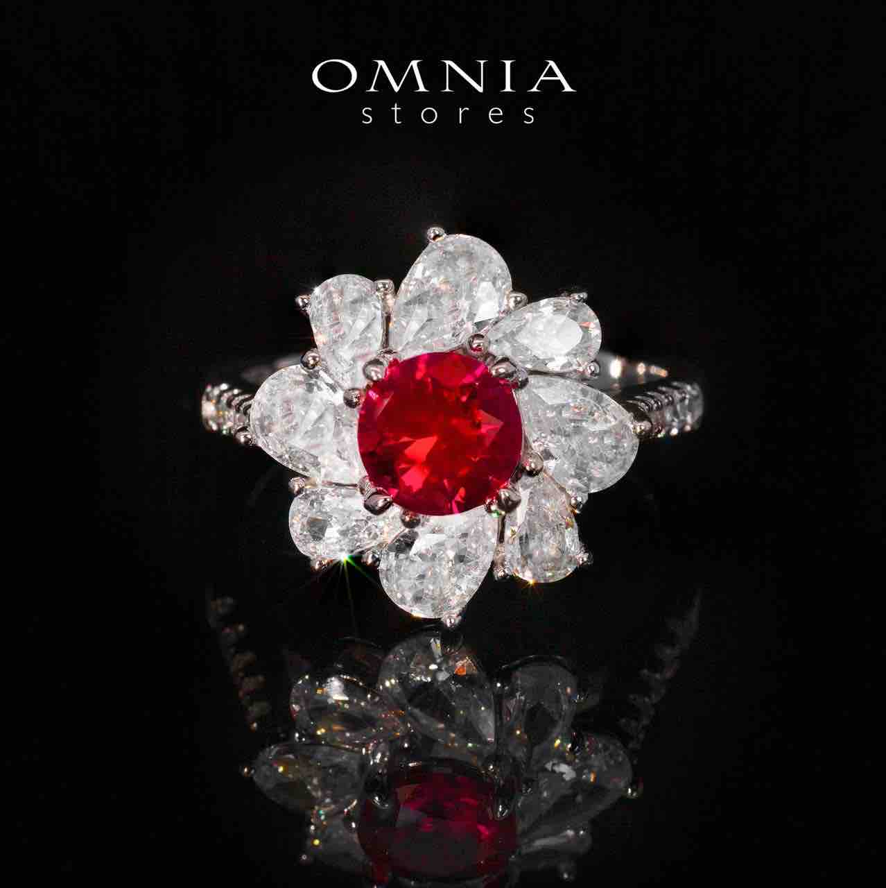 Gwen Floral Red and White Ring With High Quality Simulated Diamonds in 925 Silver - OMNIASTORES KSA