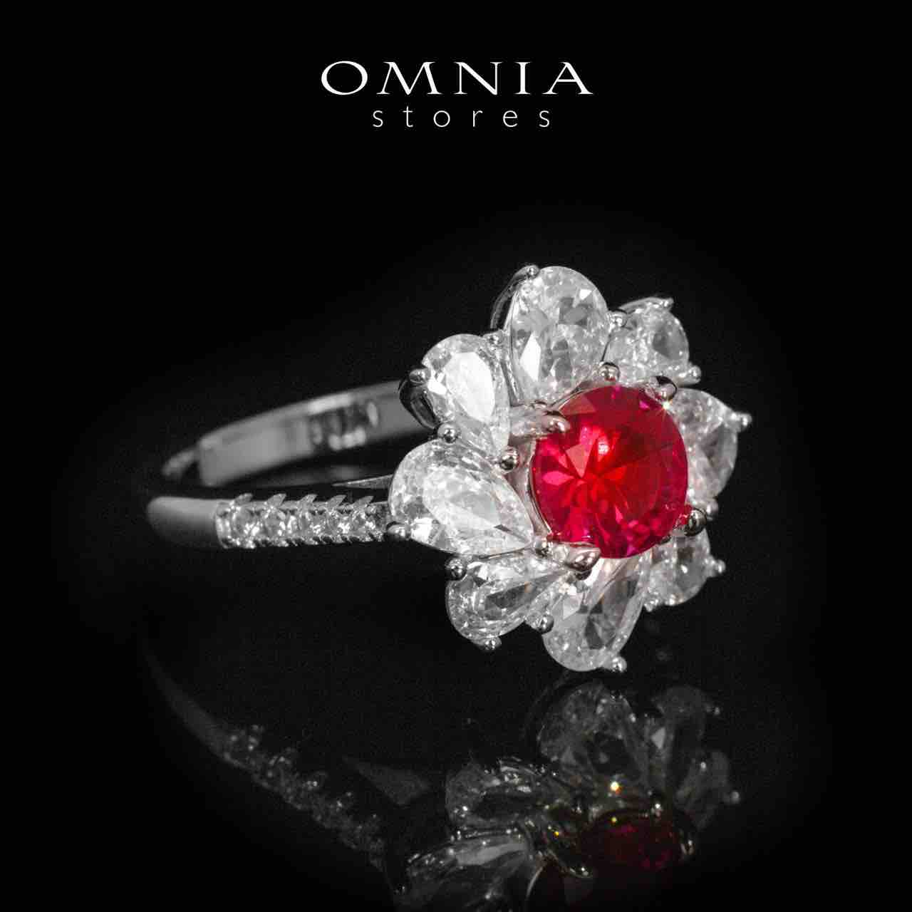 Gwen Floral Red and White Ring With High Quality Simulated Diamonds in 925 Silver - OMNIASTORES KSA