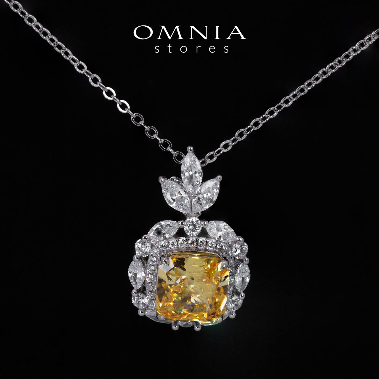 Teresa Yellow and White Pendant Necklace With High Quality Simulated Diamonds in 925 Silver - OMNIASTORES KSA