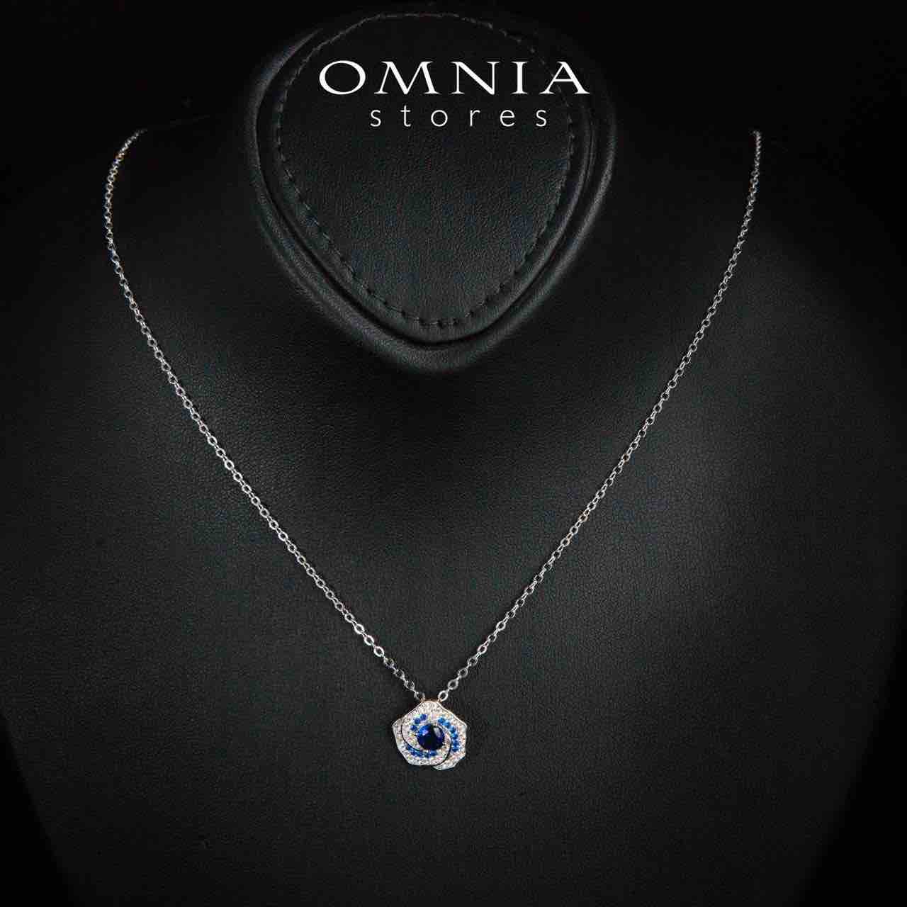 Jillian Floral Blue and White Pendant Necklace With High Quality Simulated Diamonds in 925 Silver - OMNIASTORES KSA