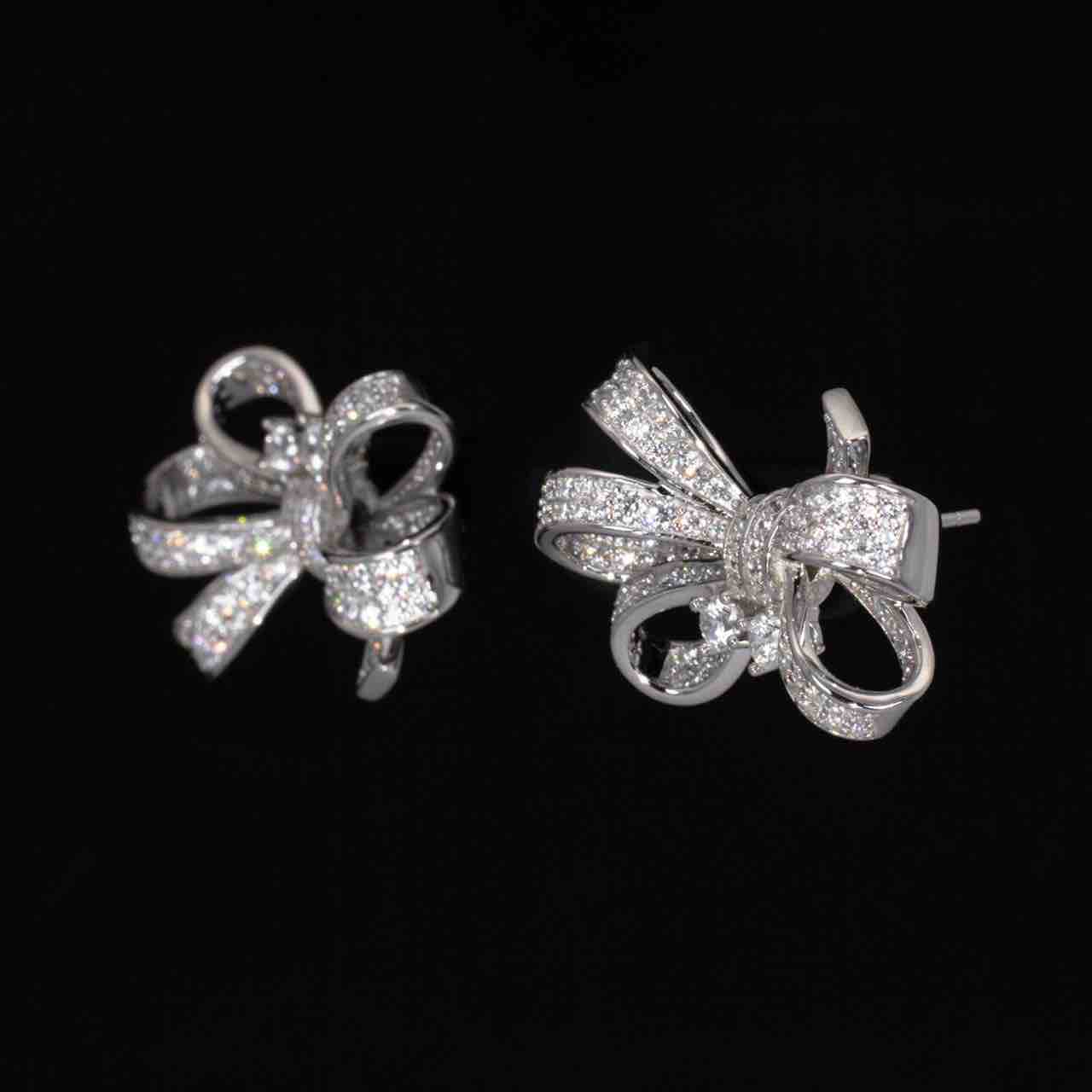 Melina Ribbon Design Earrings in 925 Silver Accessories High Quality Simulated Diamonds