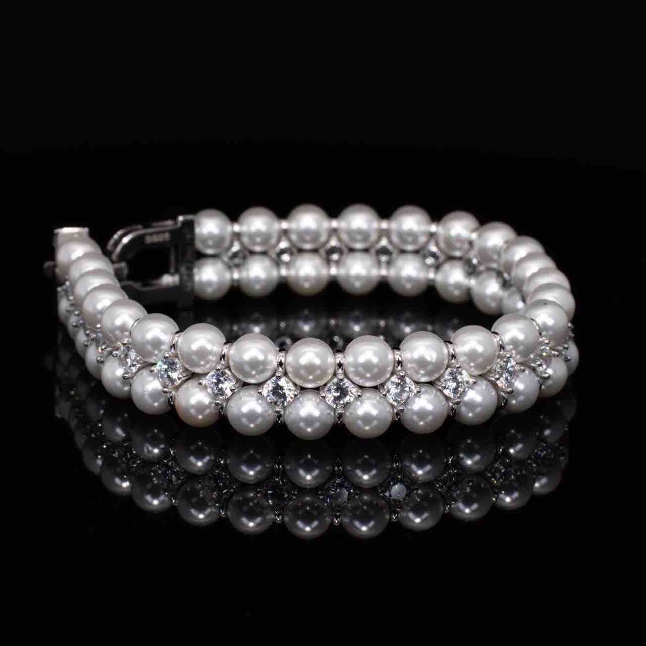 Kendra White Pearl Bracelet with High Premium Signature Stones in 925 Silver