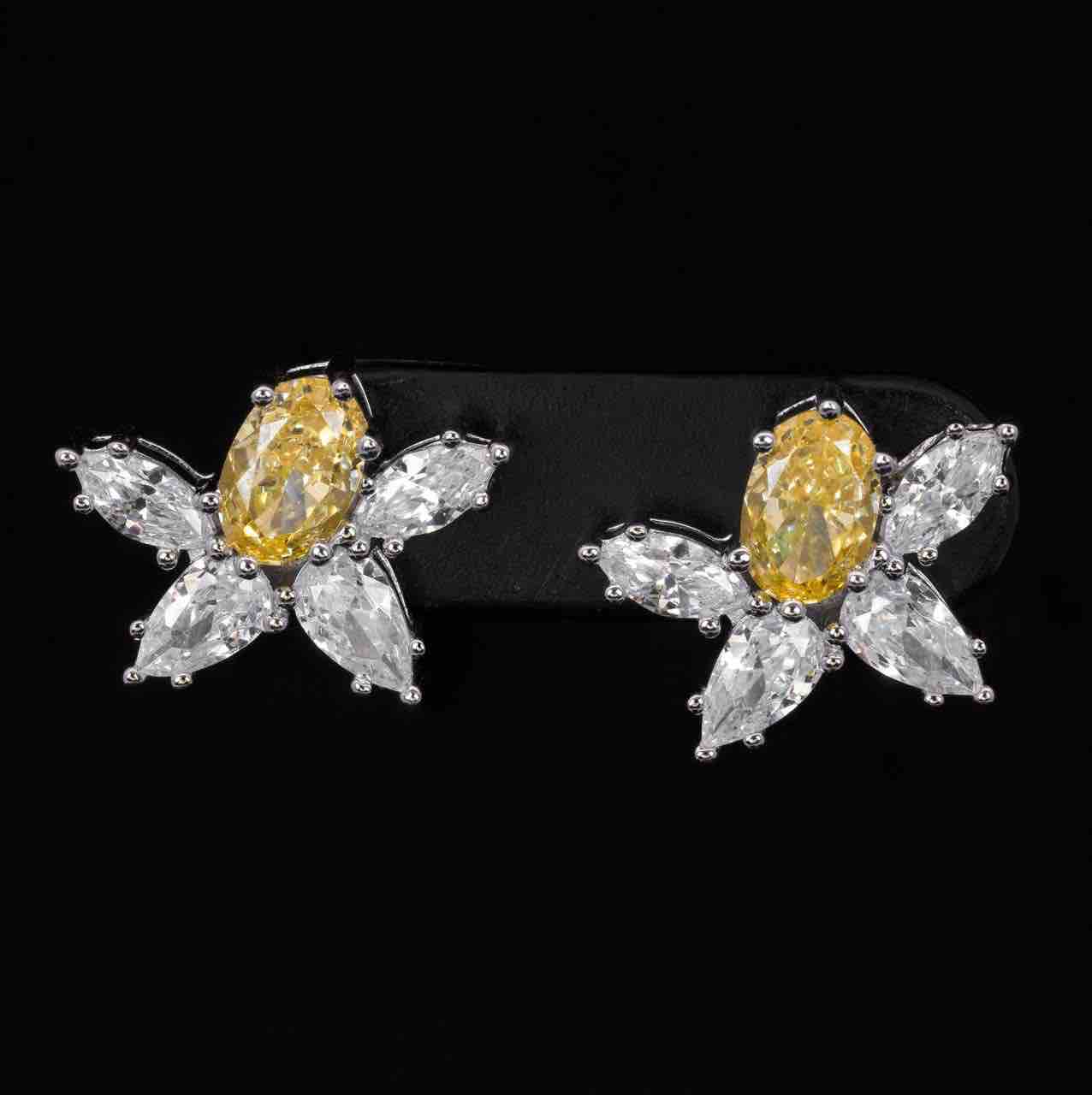 Kiana Yellow Flower Design Earrings With High Quality Simulated Diamonds in 925 Silver