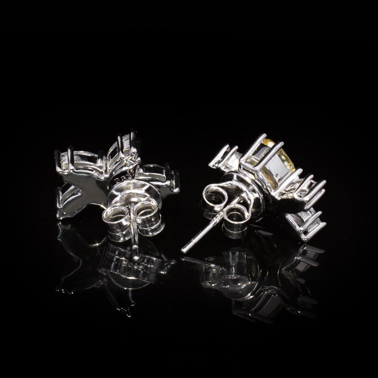 Kiana Yellow Flower Design Earrings With High Quality Simulated Diamonds in 925 Silver