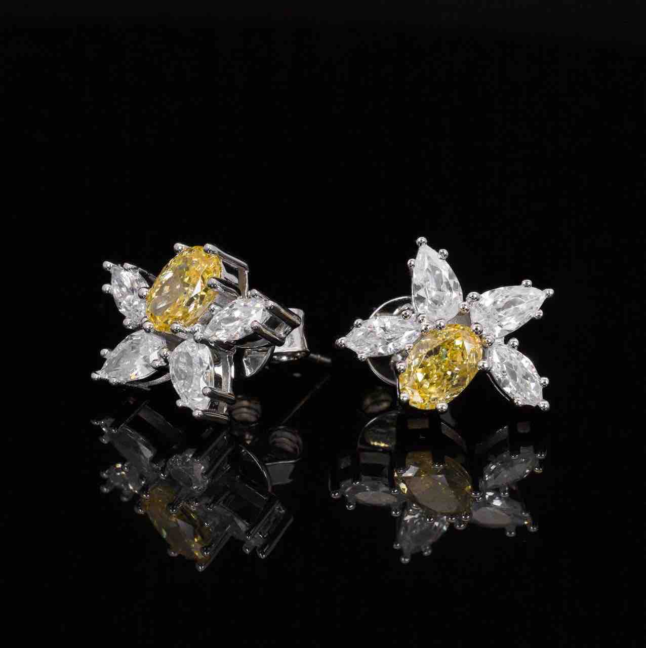 Kiana Yellow Flower Design Earrings With High Quality Simulated Diamonds in 925 Silver