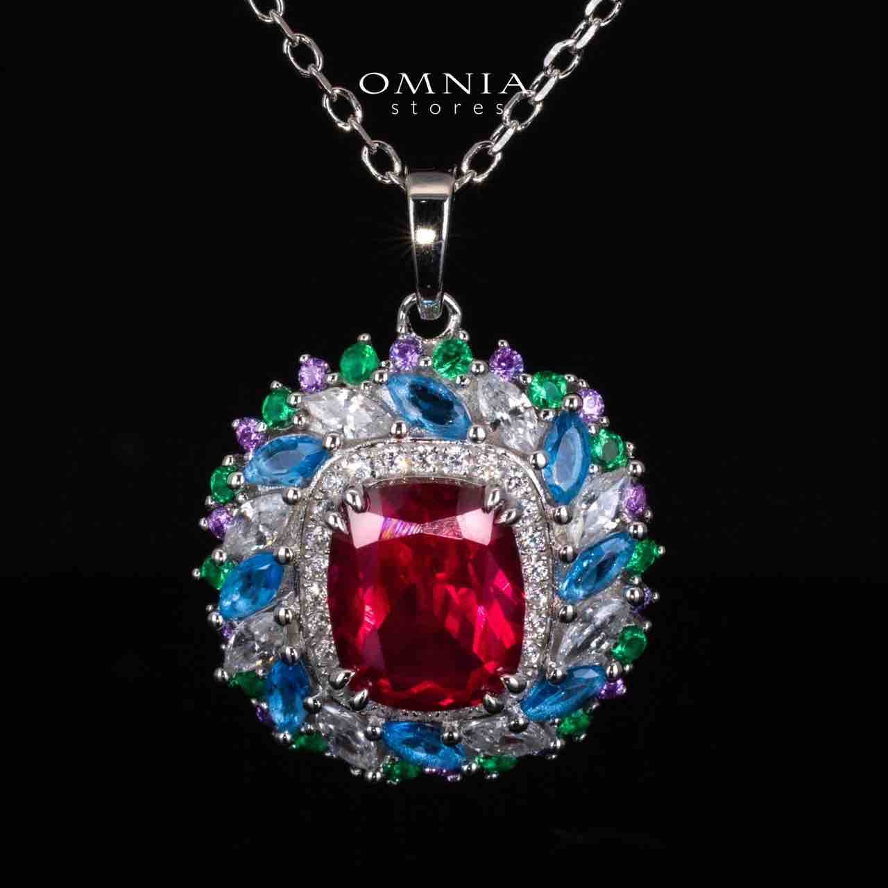 Omnia Inza Multi Color Pendant Necklace With High Quality Simulated Diamonds In 925 Silver