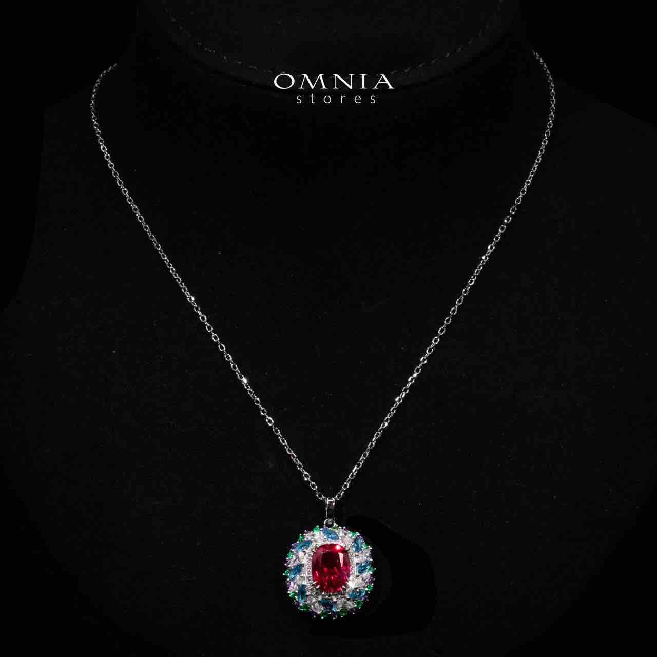 Omnia Inza Multi Color Pendant Necklace With High Quality Simulated Diamonds In 925 Silver
