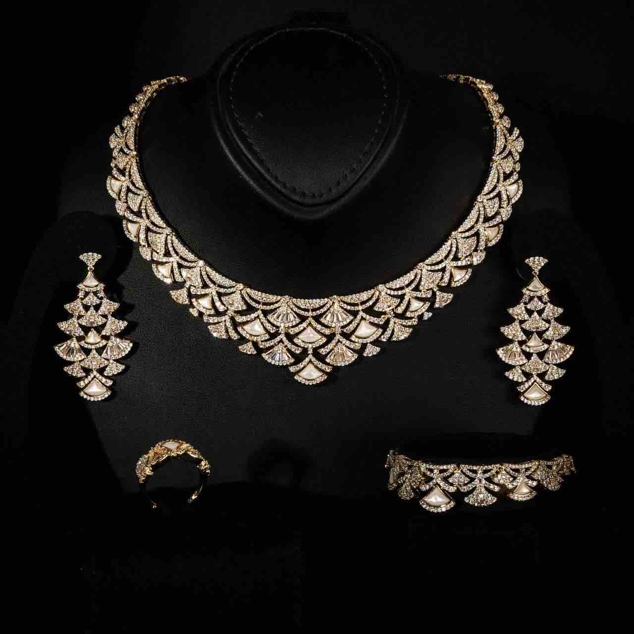 Bita Gold Luxury Bridal Full Set in High Quality Zircon Stone in Rhodium Plated - OMNIASTORES KSA