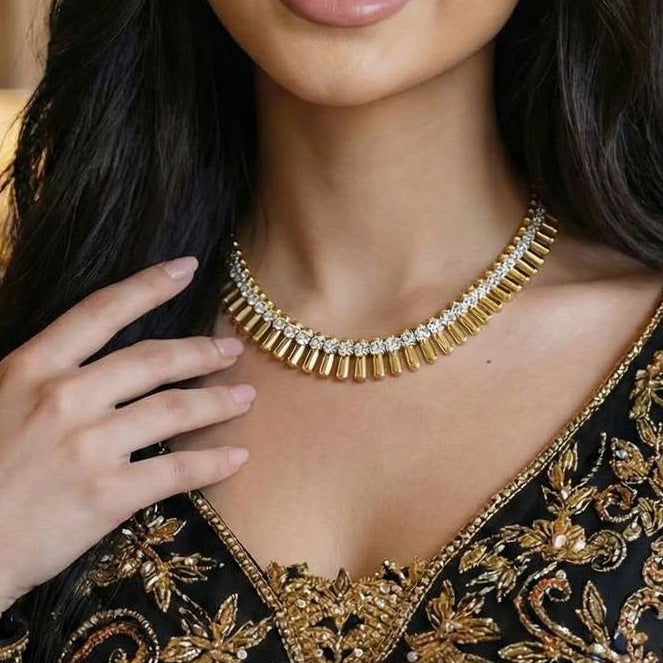 قلادة أومنيا نينا مطلية بالذهب ومرصعة بأحجار مخبرية عالية الجودة معتمدة من إنتاج المختبر، مصنوعة من الفضة عيار 925