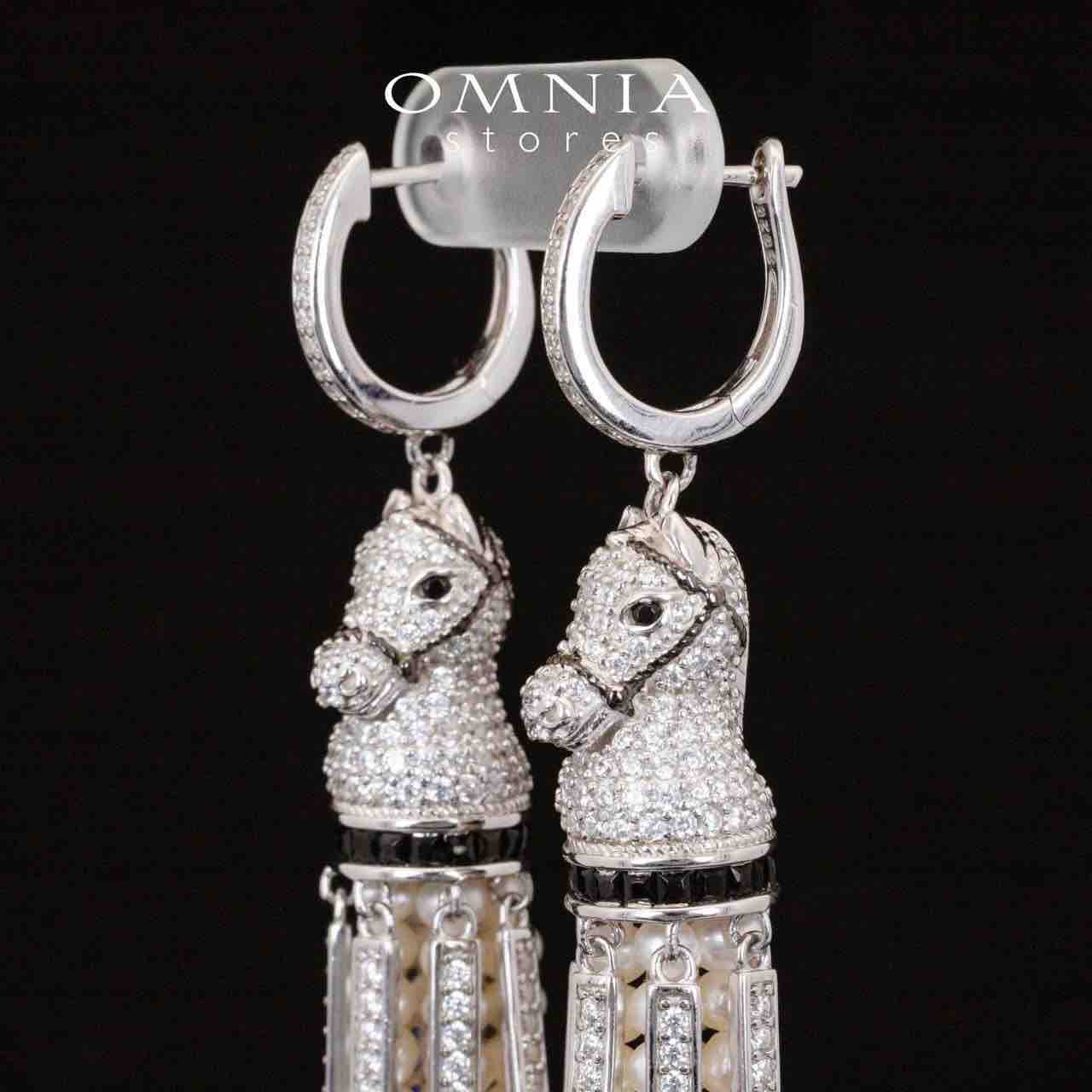 Omnia Vania Multi Color Horse Design Long Chain Necklace & Drop Earrings Set in 925 Silver With High Quality Simulated Diamonds