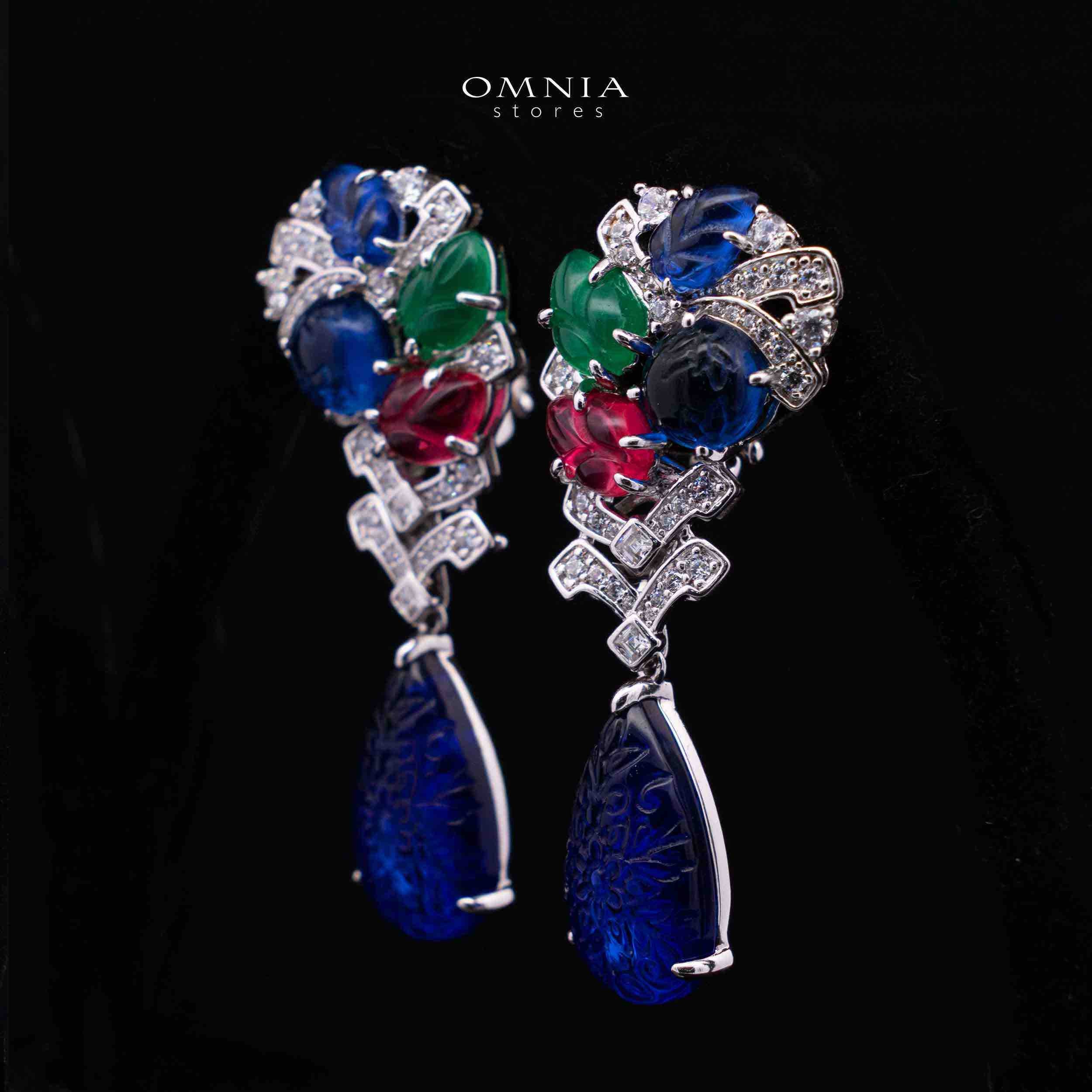 أقراط أليسون بتصميم الزهور متعدد الألوان المتدلية بلؤلؤتين مع الماس الصناعي عالي الجودة من فضة 925