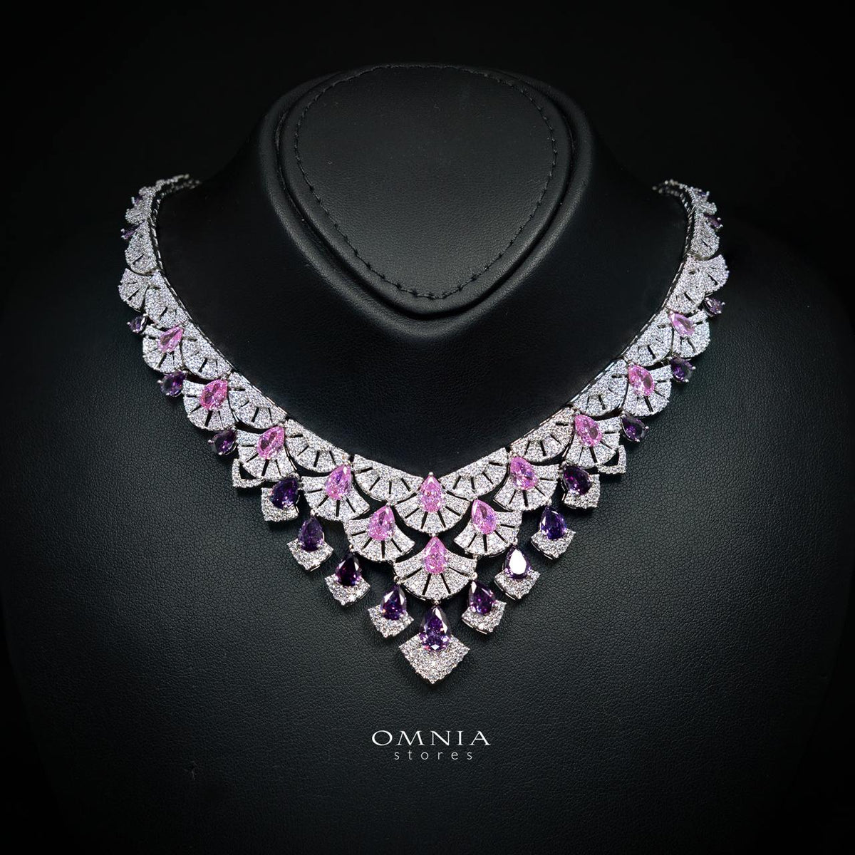 Omnia Lena Pink Luxury Bridal White Full Set In High Quality Zircon Stone Rhodium Plated