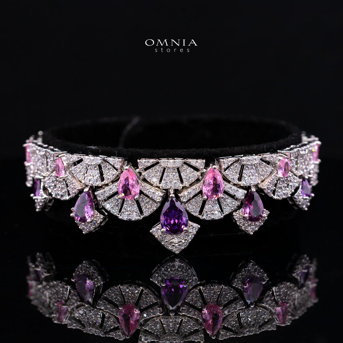 Omnia Lena Pink Luxury Bridal White Full Set in High Quality Zircon Stone Premium Rhodium Plated