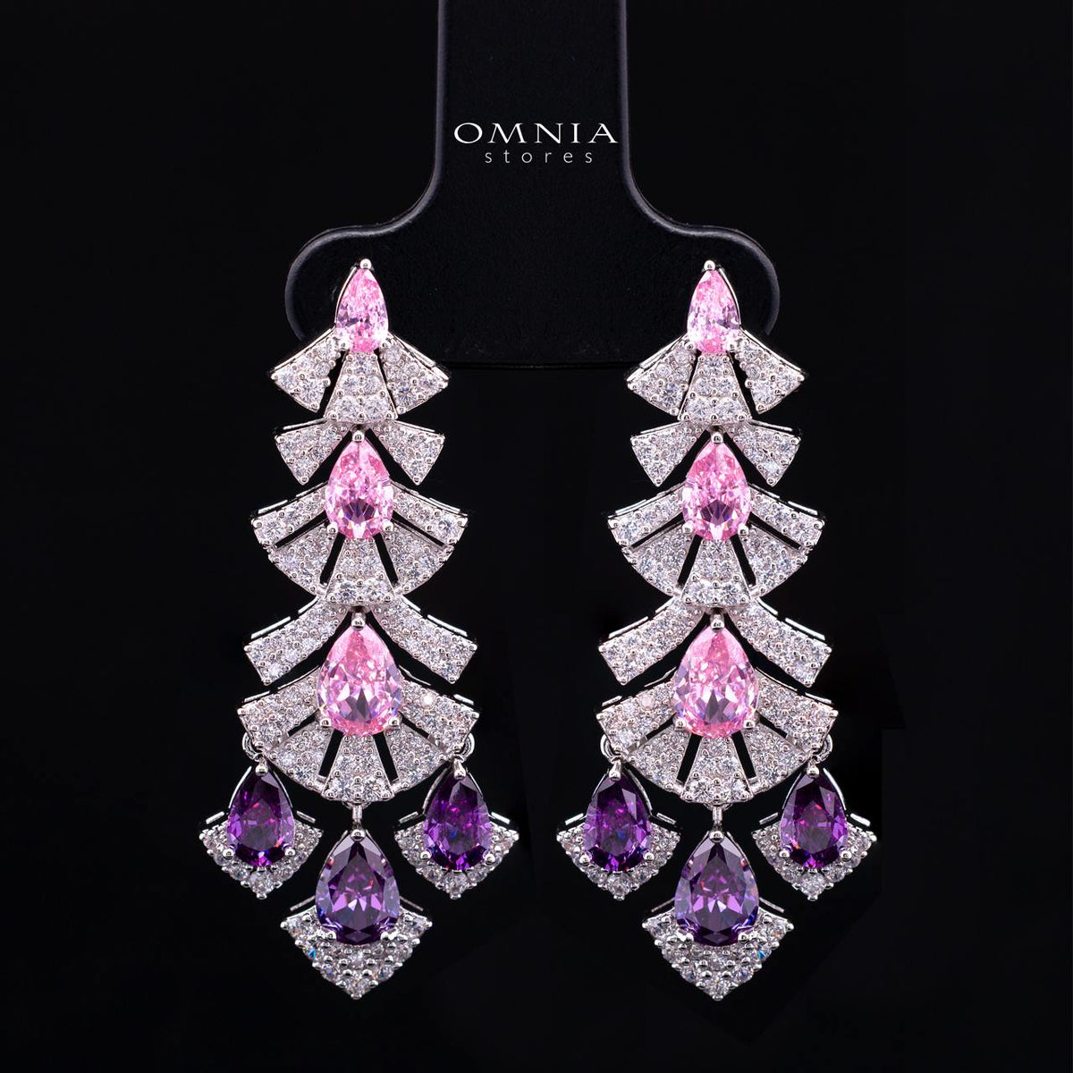 Omnia Lena Pink Luxury Bridal White Full Set in High Quality Zircon Stone Premium Rhodium Plated