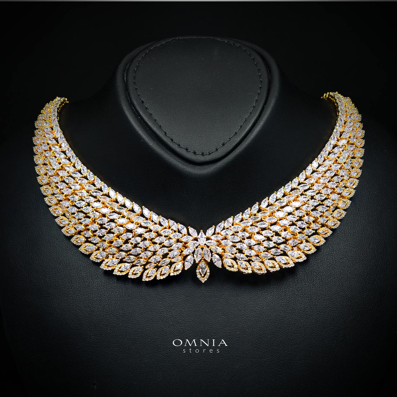 Omnia Safe Luxury Gold Bridal Full Set in High Quality Zircon Stone Rhodium Plated