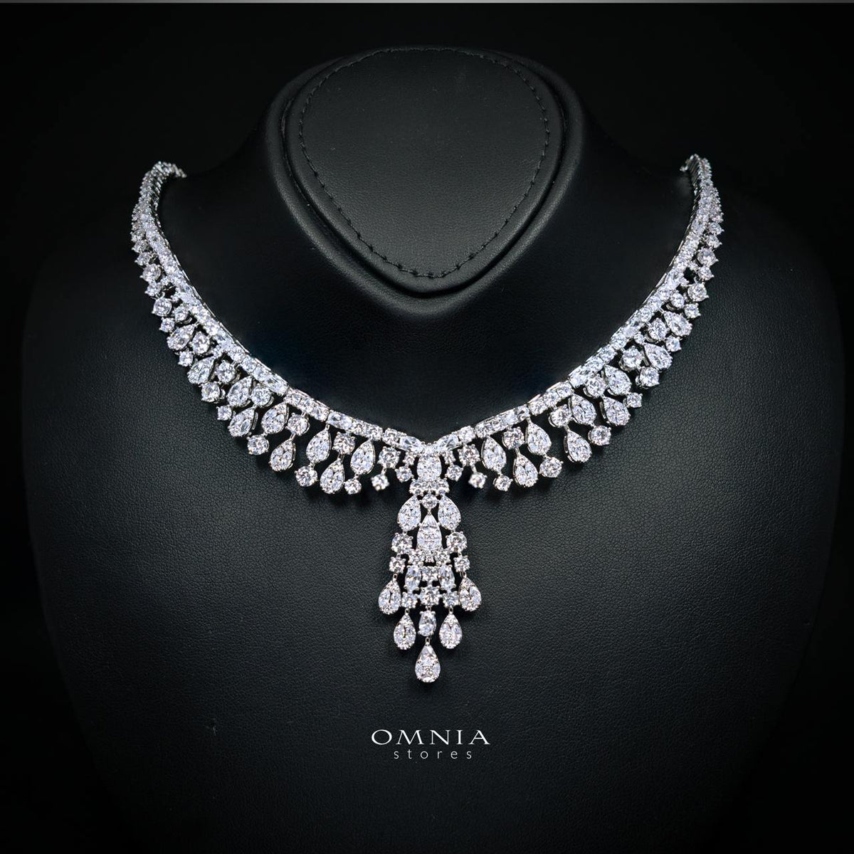 Omnia Minerva Luxury Bridal Full Set Accessories in High Quality Zircon Stone in Rhodium Plated - OMNIASTORES UAE