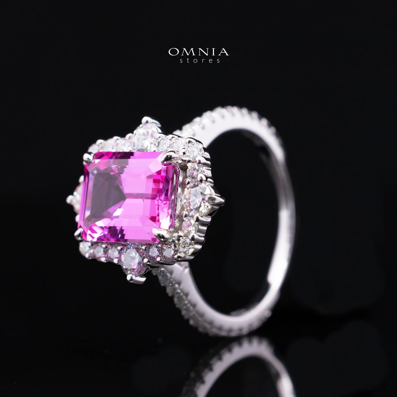 Renata Lab-Grown Pink Sapphire Emerald-Cut Ring (8x11mm) with GRC Certificate in 925 Sterling Silver