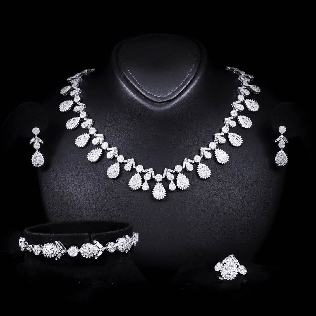 Omnia Hana White Bridal Full Set in 925 Silver High Quality Simulated Diamonds - OMNIASTORES KSA