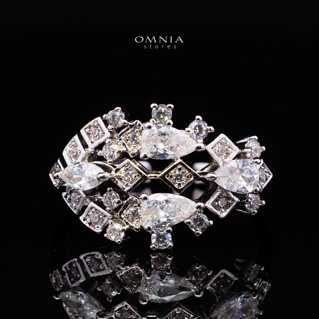 Omnia Melora White Luxury Bridal Full Set with Pear-Cut and Baguette Zircon in Cascading Design in High-Quality Rhodium Plated - OMNIASTORES KSA