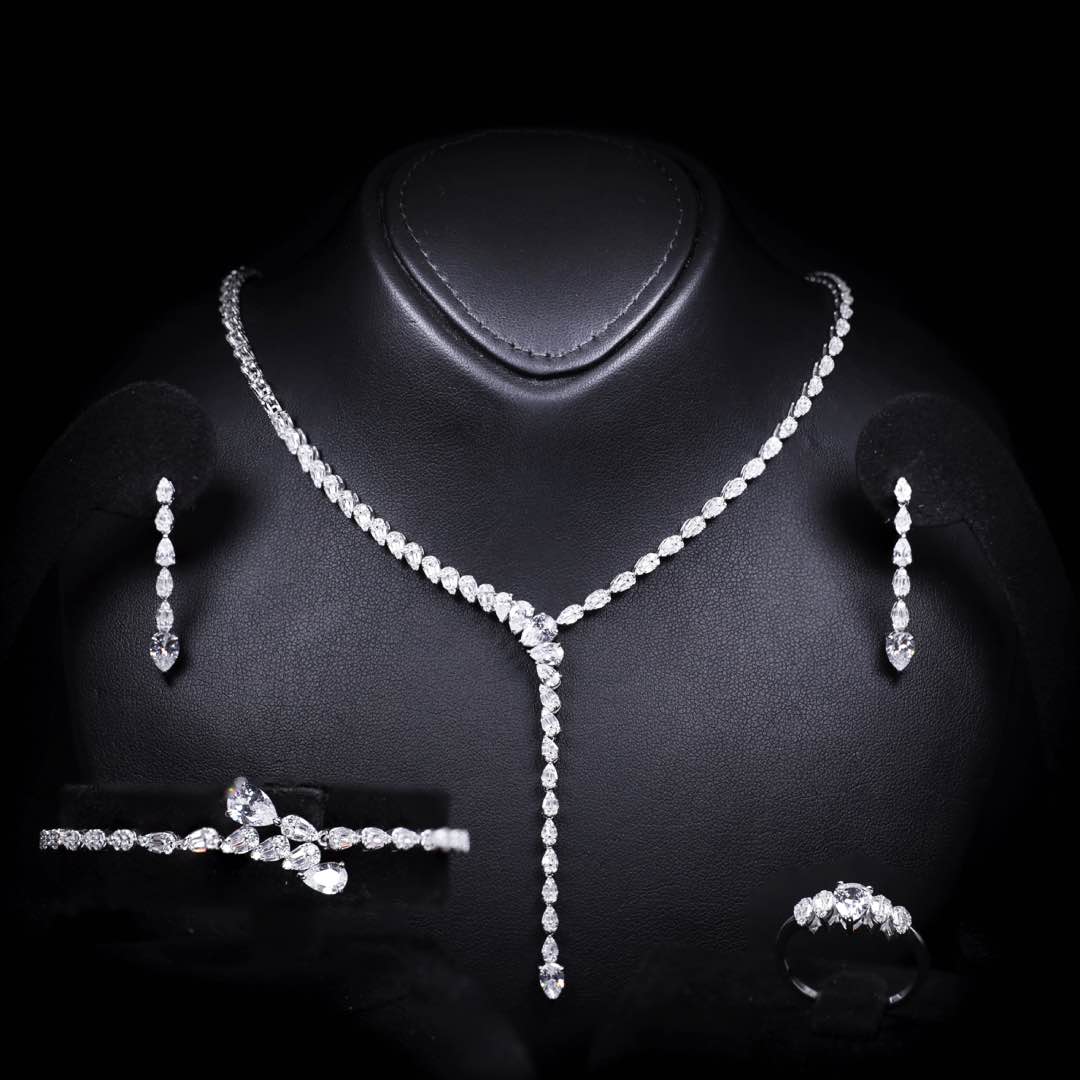 Omnia Khuloud White Bridal Full Set in 925 Silver High Quality Simulated Diamonds (6cm Only Available in KSA) - OMNIASTORES KSA