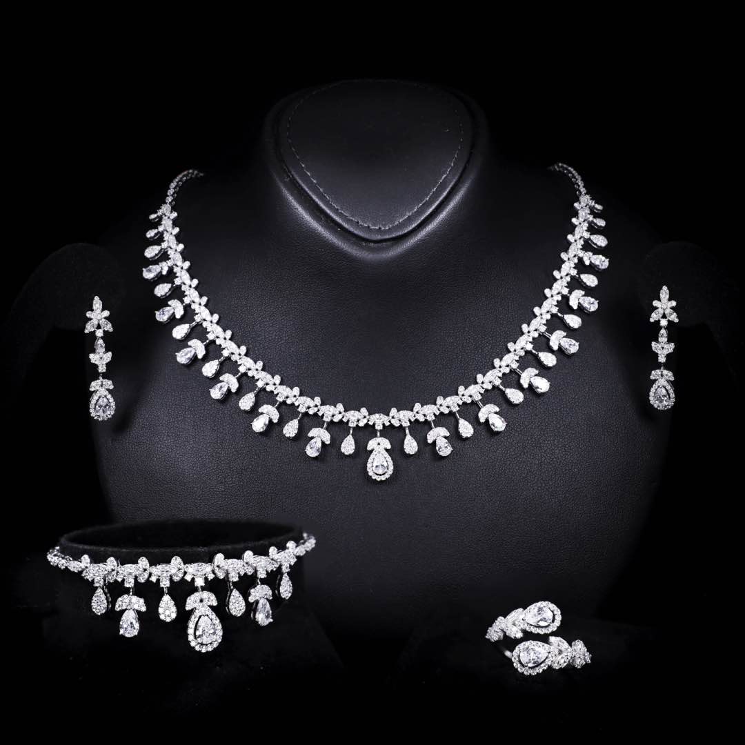 Omnia Kaamla White Bridal Full Set in 925 Silver High Quality Simulated Diamonds - OMNIASTORES KSA