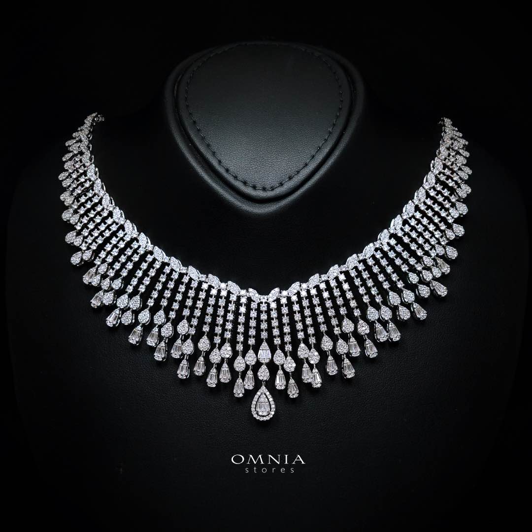 Omnia Elvina White Luxury Bridal Full Set in High Quality Zircon Stone in Rhodium Plated - OMNIASTORES KSA