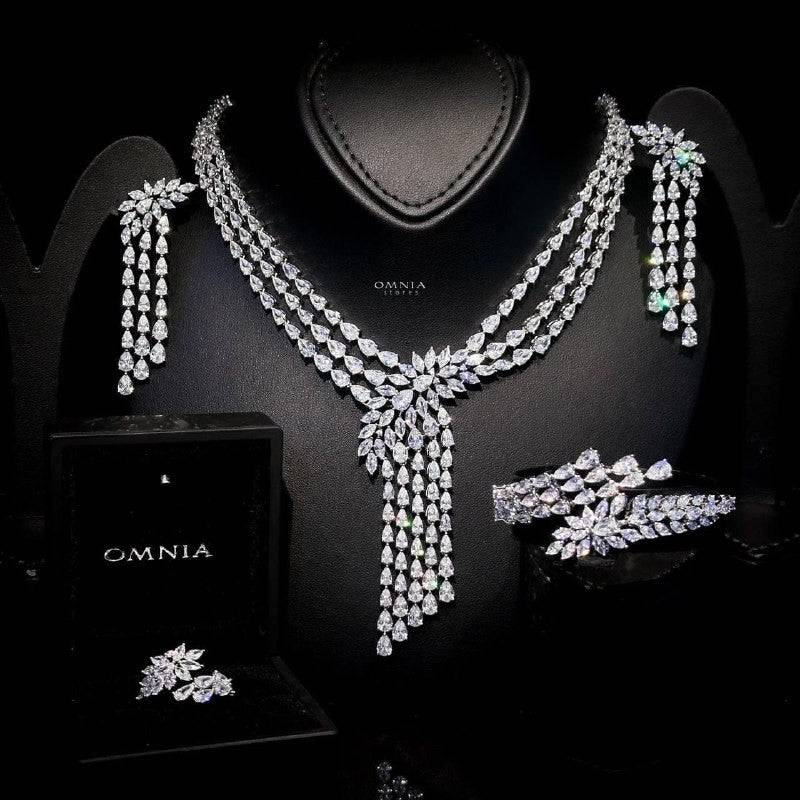 Omnia Rahaf White Bridal Full Set Accessories in High Quality Zircon Stone Rhodium Plated - OMNIASTORES UAE
