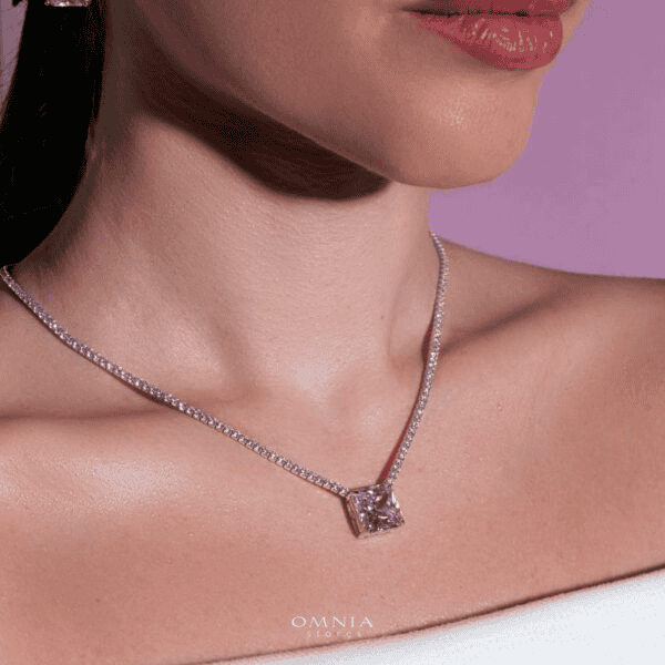 Omnia Bettina Pink Necklace 92.5 Silver in High Quality Simulated Diamonds