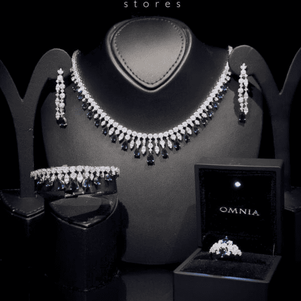 Omnia Syla Blue Collar type Full Set High Quality Zircon Stone in Rhodium Plated - OMNIASTORES UAE