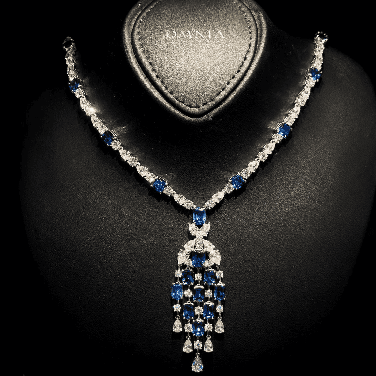 Omnia Israa Blue Necklace In 92.5 Silver High Quality Simulated diamonds - OMNIASTORES UAE