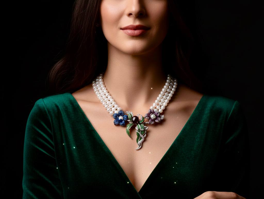 Omnia Nahla Fresh Real Water Pearl Necklace 925 Silver High Quality Simulated Diamonds