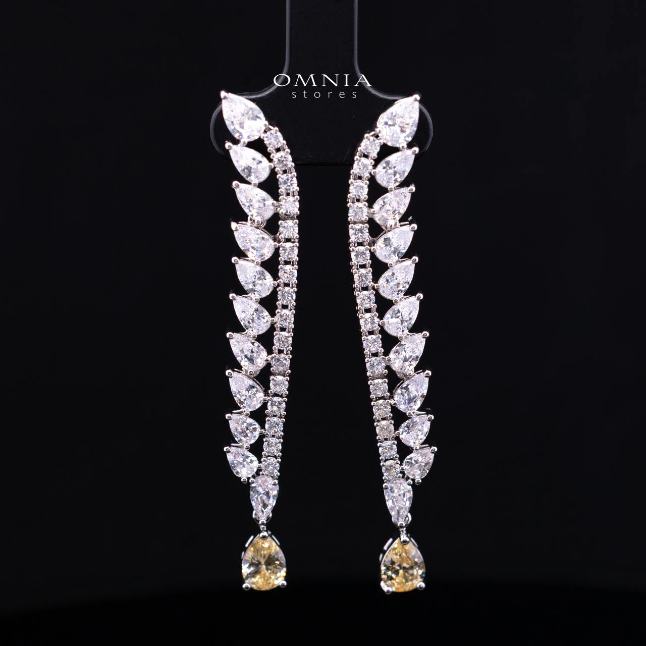 Catalina Elegant Yellow Cascading Leaf Drop Bridal Full Set with High-Quality Premium Zircon Stones, Rhodium-Plated Finish