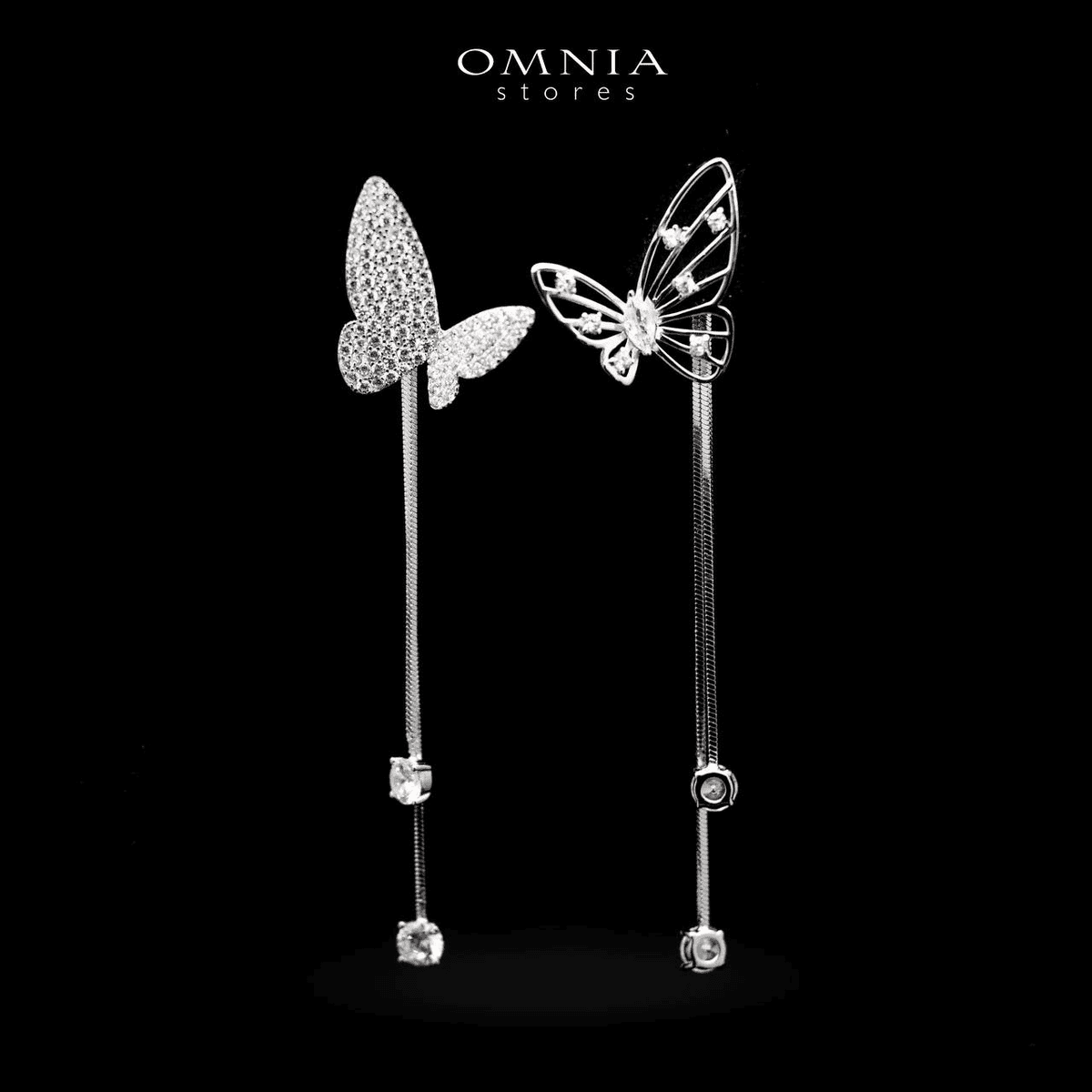 Omnia Basma Butterfly Long Drop Earrings in 92.5 Silver With High Quality Moissanite Stone - OMNIASTORES UAE