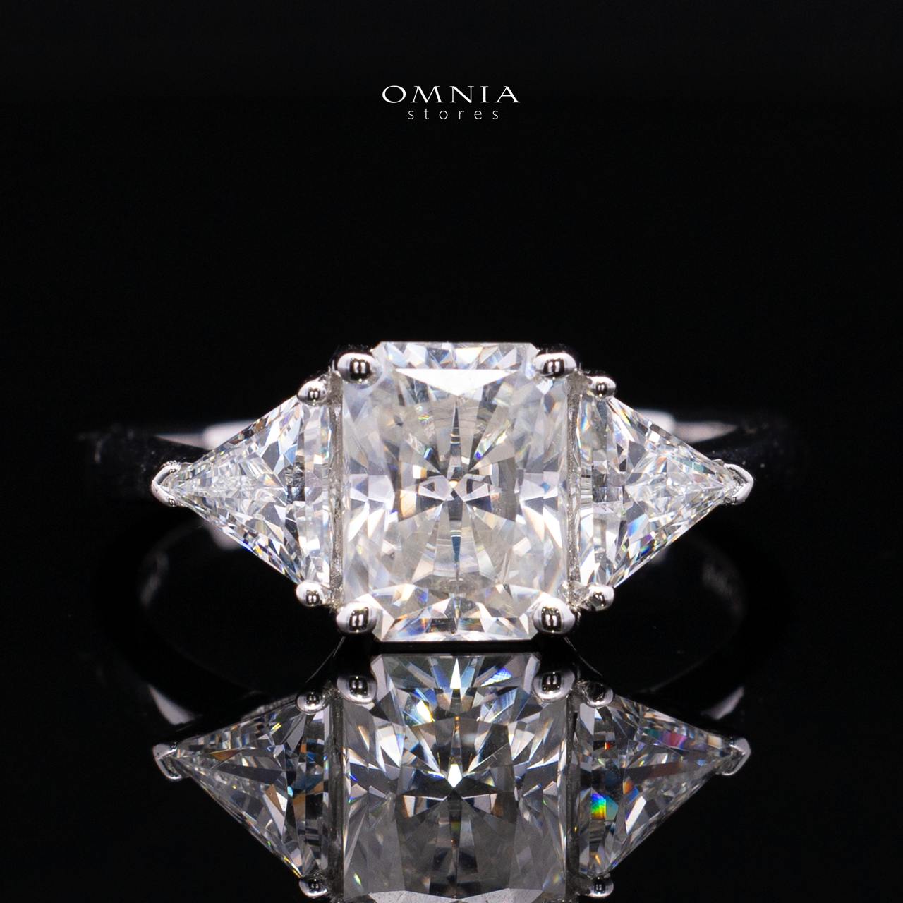 Latimah White Moissanite Ring with GRA Certificate Radiant 6x8mm (2ct) Cubic Zircon 925 Sterling Silver