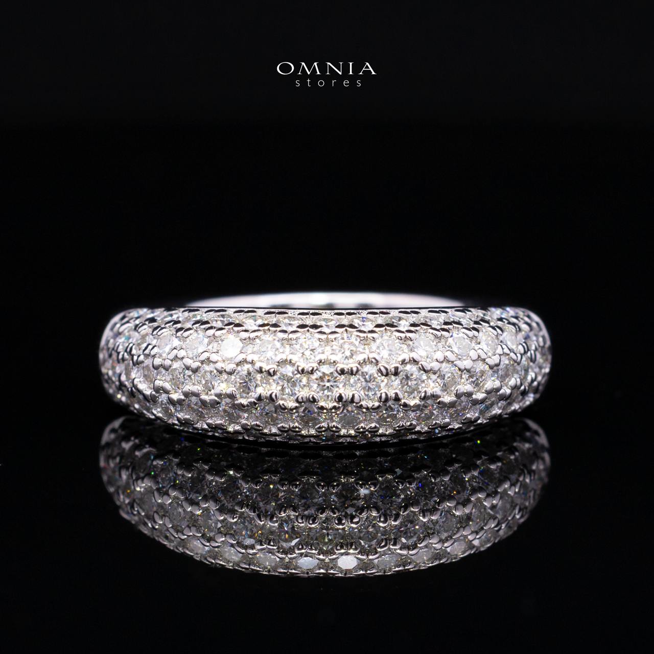 Emery White Moissanite Pavé Dome Band Ring – Rhodium-Plated 925 Sterling Silver