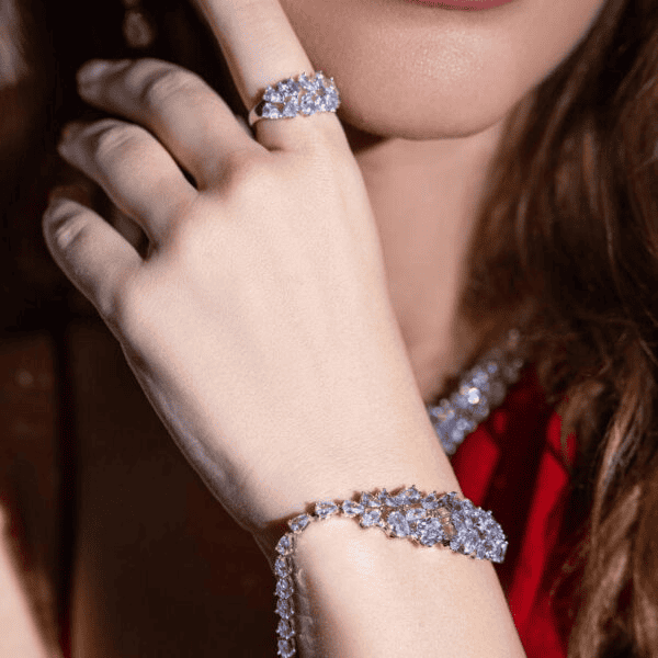 Omnia Reman White Bridal Full Set in High Quality Zircon Stone in Rhodium Plated - OMNIASTORES UAE