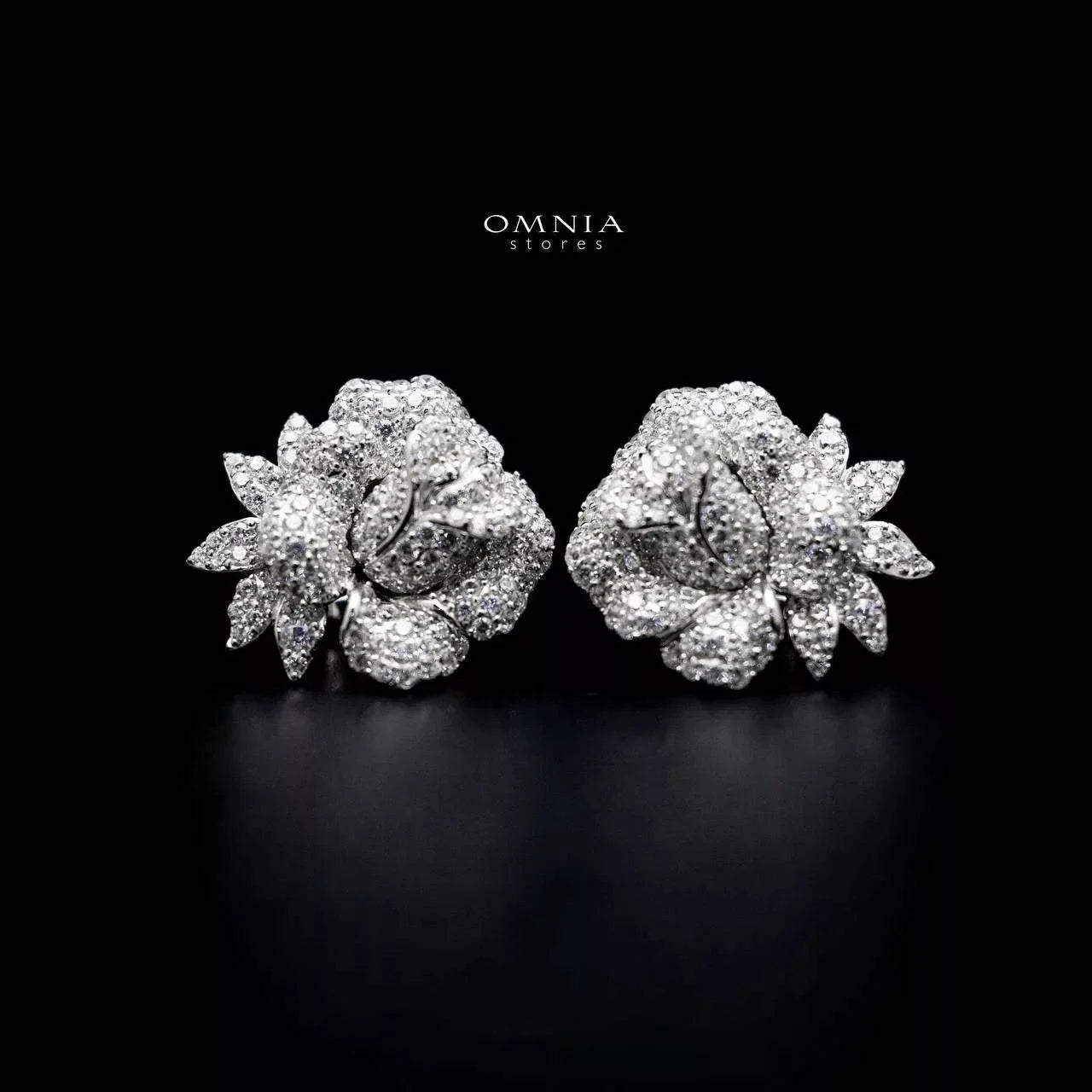 Omnia Stella Floral Earrings in 925 Silver with High Quality Simulated Diamonds - OMNIASTORES UAE