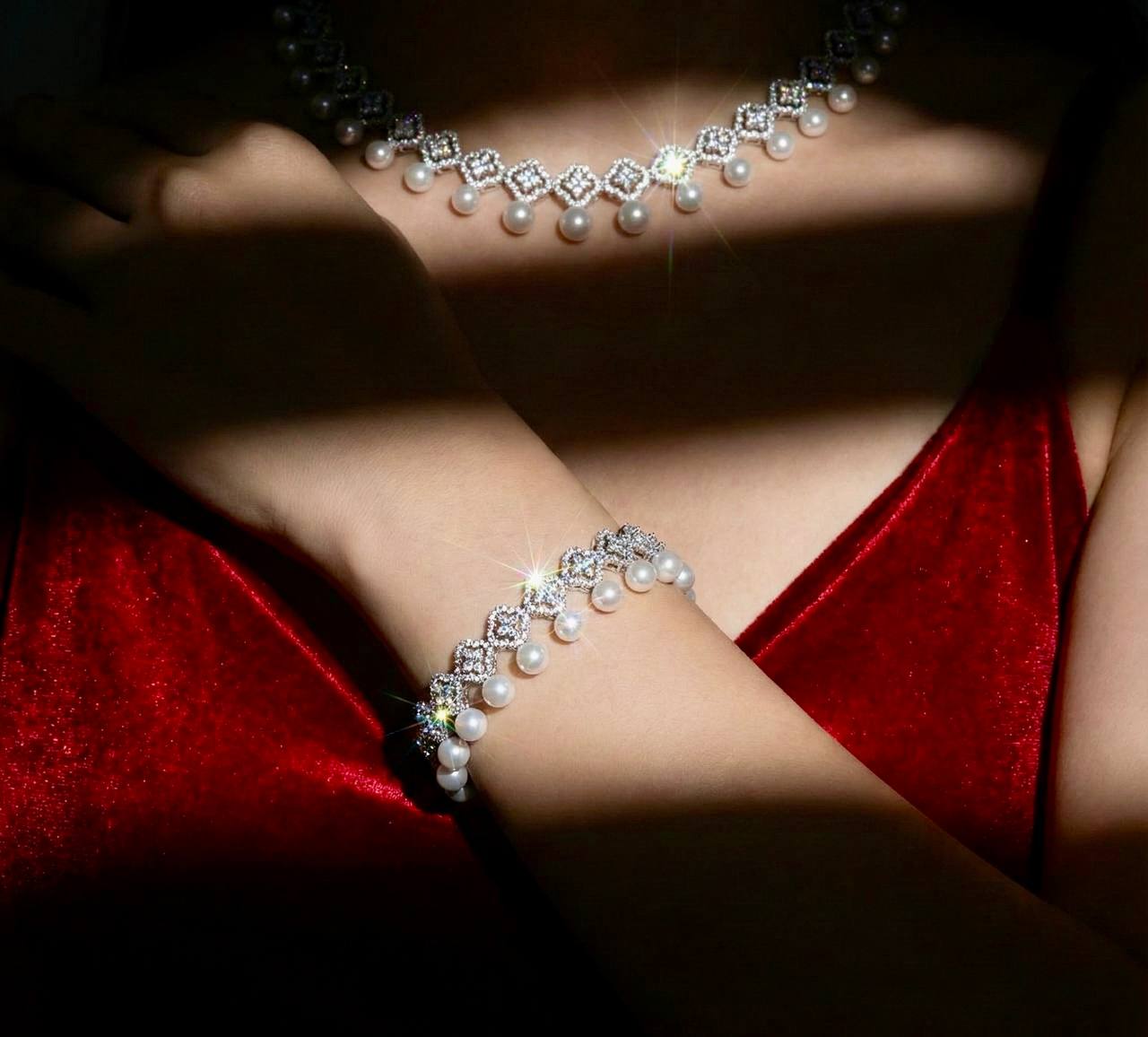 Omnia Sahira Pearl Bridal Full Set in 925 Silver with High-Quality White Zircon Stones