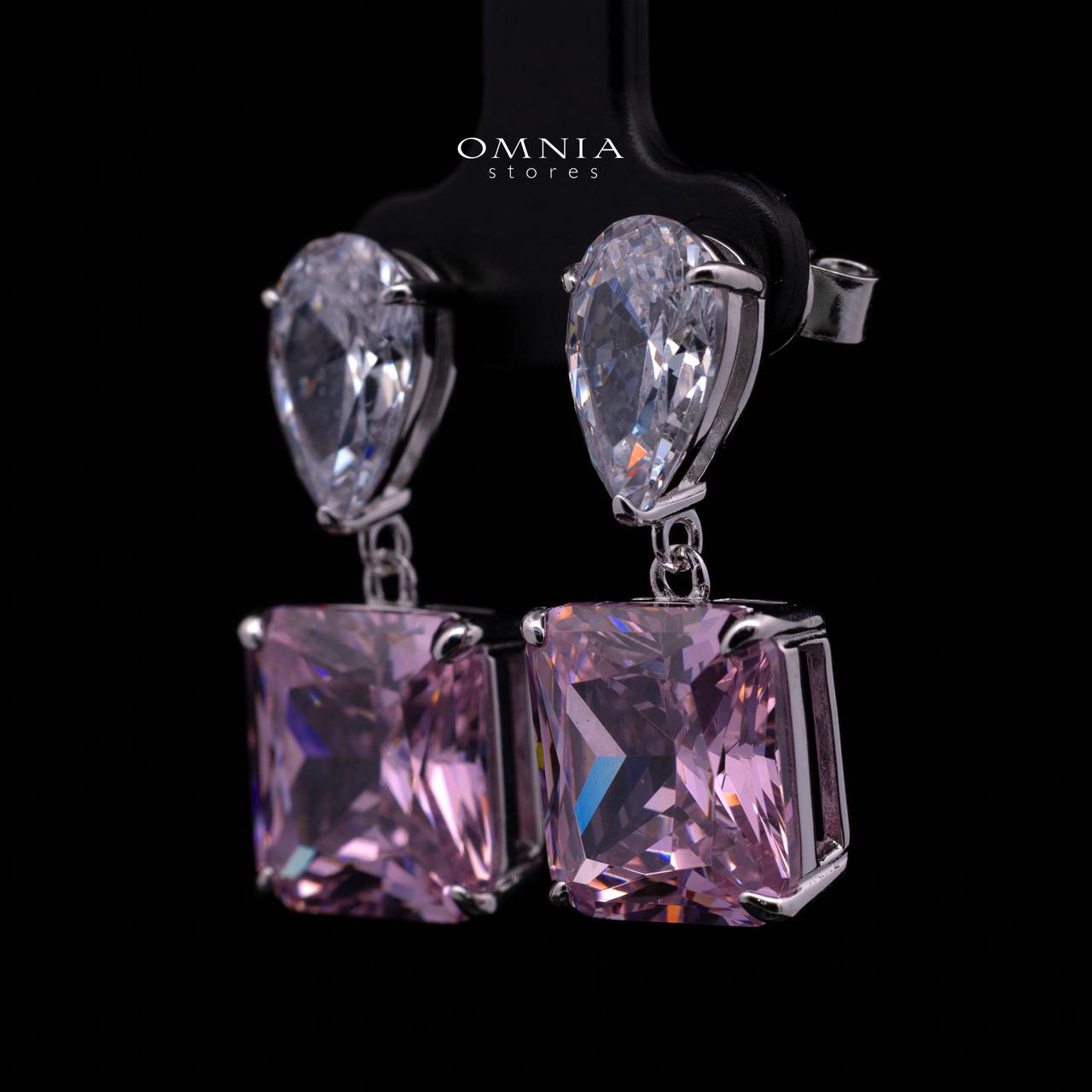 Bettina Pink Drop Earrings in 925 Silver with High-Quality Simulated Diamond - OMNIASTORES KSA