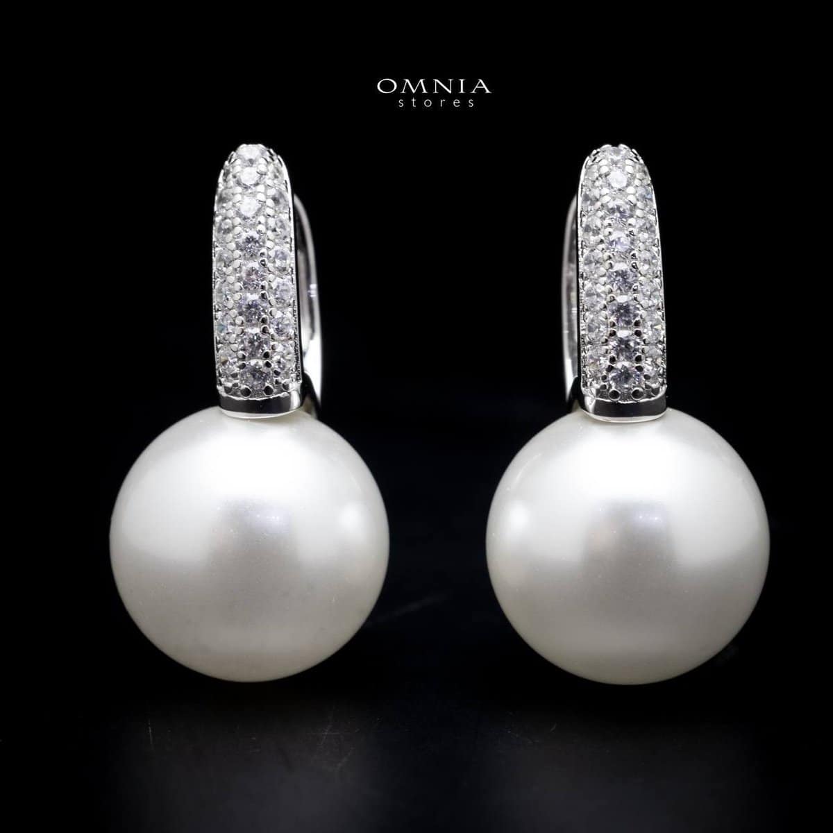 Omnia Nikki White Pearl Clip on Earrings In 92.5 Silver High Quality Simulated Diamonds - OMNIASTORES UAE