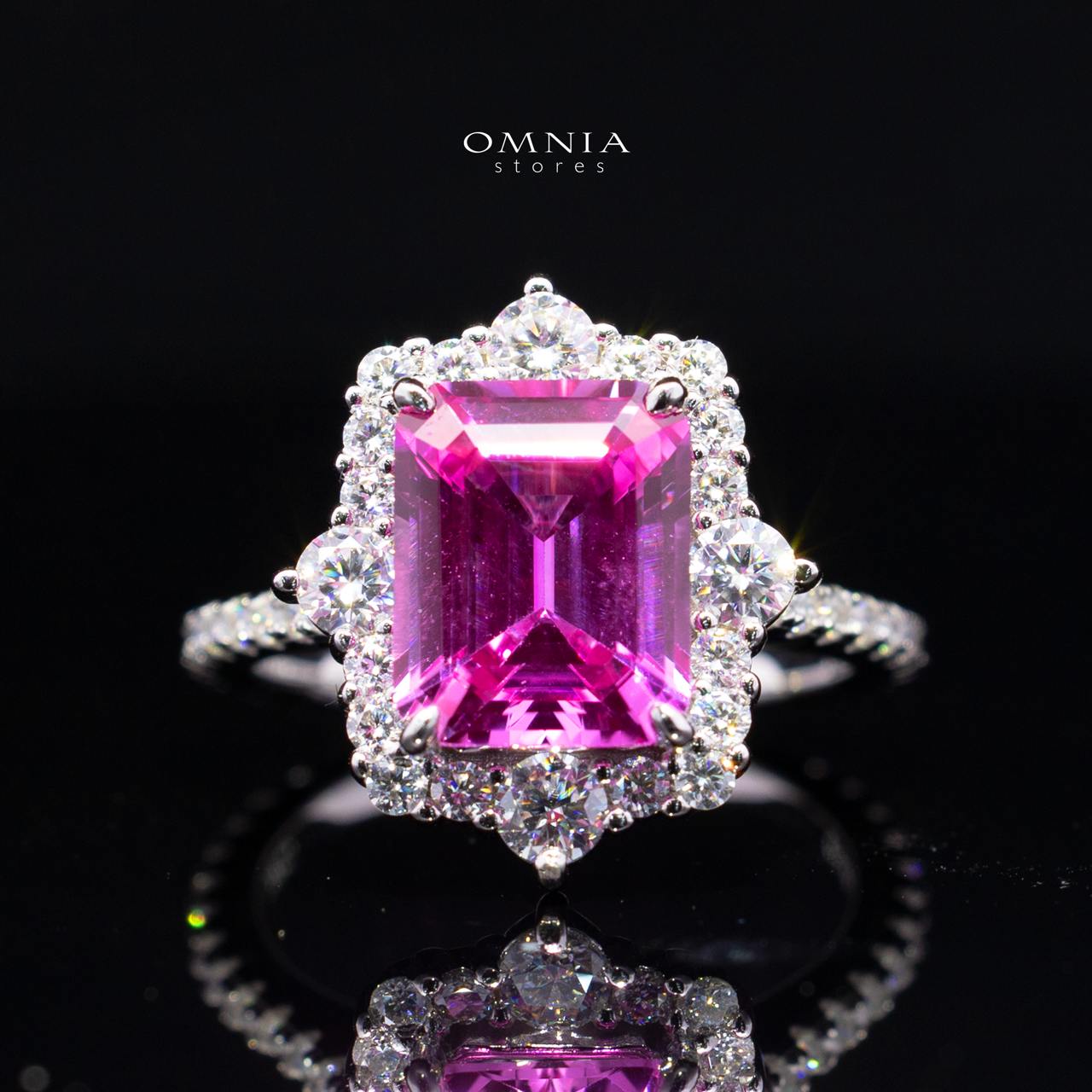 Renata Lab-Grown Pink Sapphire Emerald-Cut Ring (8x11mm) with GRC Certificate in 925 Sterling Silver