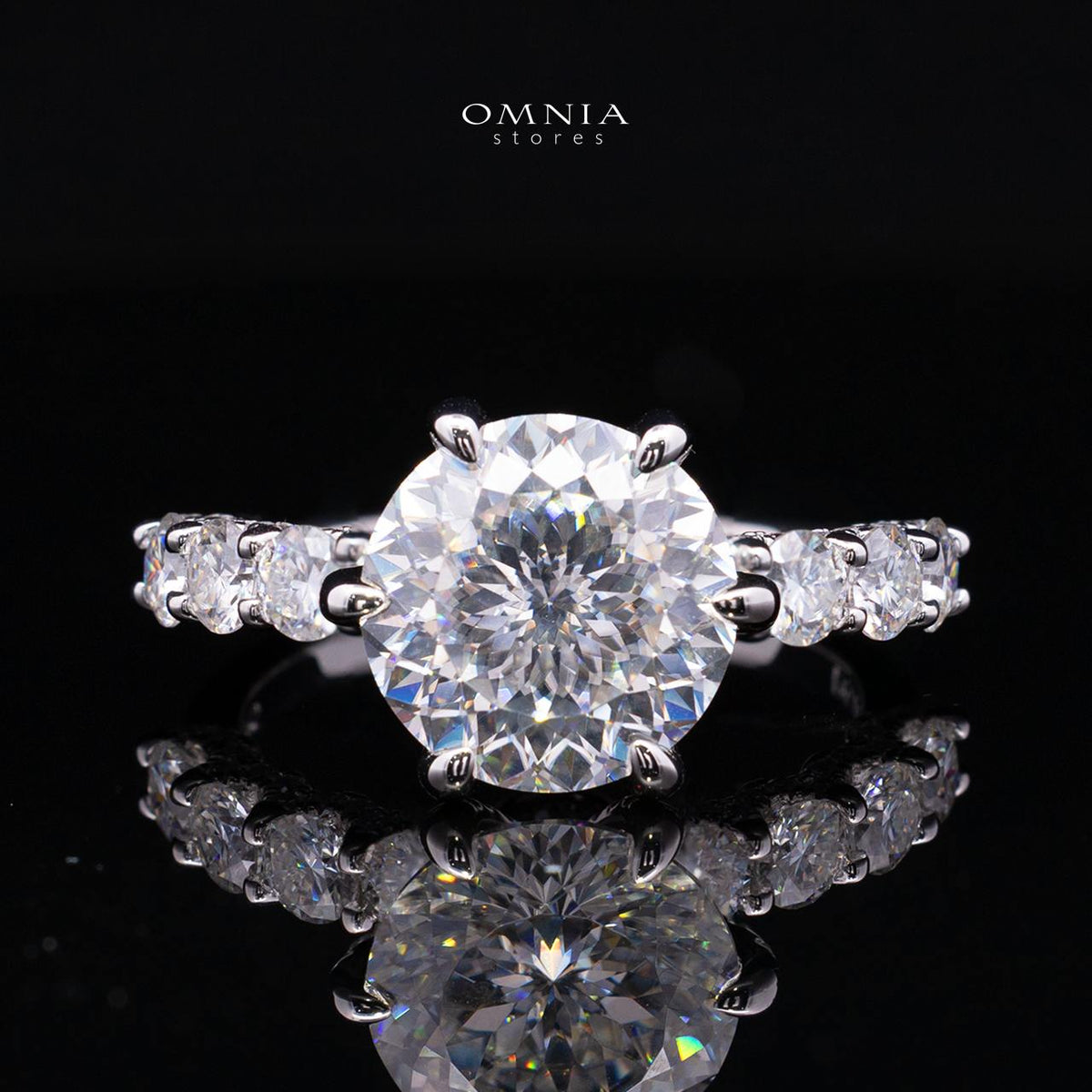 Fidaa White Moissanite Round Cut Ring GRA Certified in High Quality 925 Silver 11mm 5ct - OMNIASTORES UAE