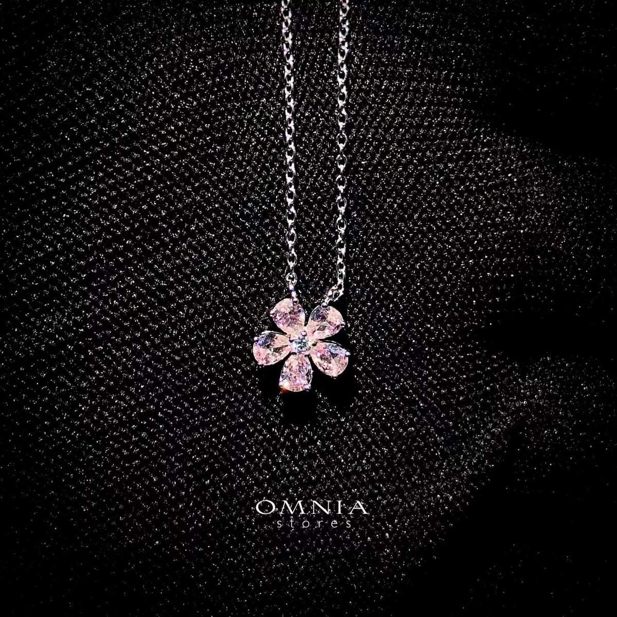 Omnia Pink Blossom Necklace In 92.5 Silver with High Quality Simulated Diamonds - OMNIASTORES UAE