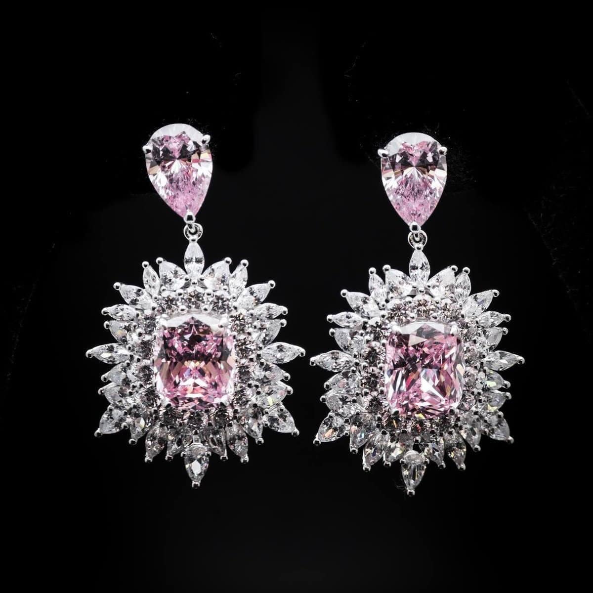 Omnia Thalia Pink Cushion Drop Earrings in 92.5 Silver with High-Quality Simulated Diamonds - OMNIASTORES KSA
