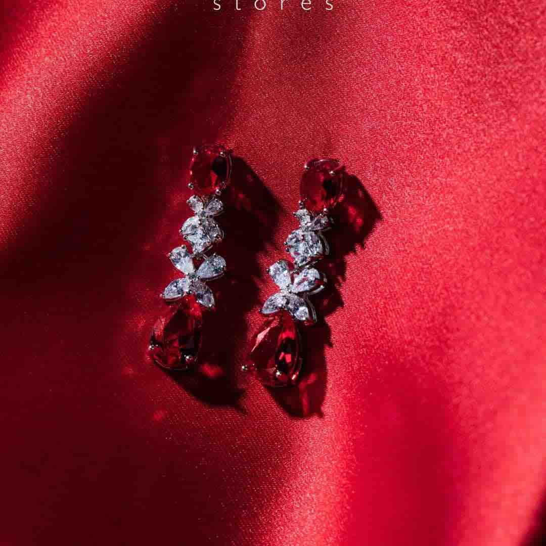 Omnia Suhana Red Bridal Full Set in High Quality Simulated Diamonds - OMNIASTORES KSA